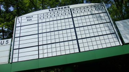 A leaderboard at the Masters Tournament