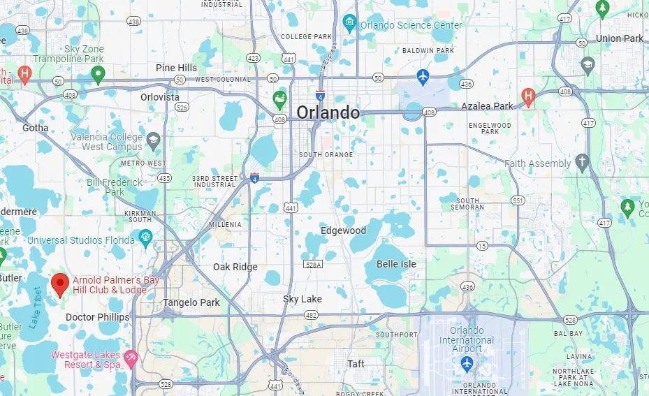 A map of Bay Hill Club and Lodge